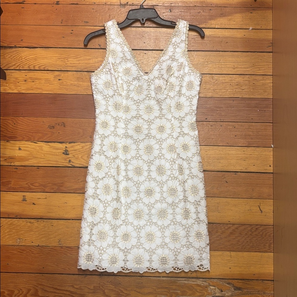Lilly Pulitzer White Dress with Gold Lace